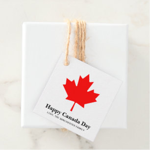 Happy Canada Day custom text with red maple leaf Favour Tags