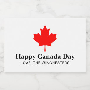 Happy Canada Day custom text with red maple leaf Food Label