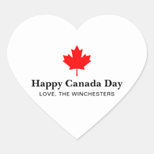Happy Canada Day custom text with red maple leaf Heart Sticker