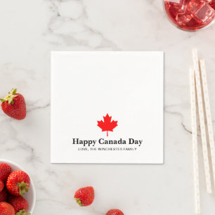 Happy Canada Day custom text with red maple leaf Napkin