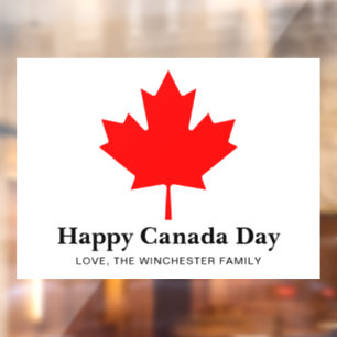 Happy Canada Day custom text with red maple leaf Window Cling