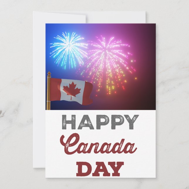 Happy Canada Day Flag & Fireworks Holiday Card (Front)