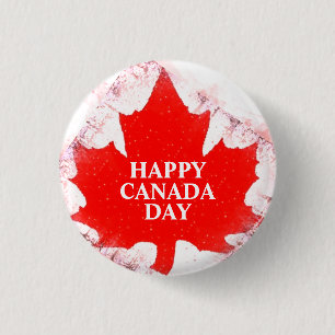 HAPPY CANADA DAY FROSTED 3 CM ROUND BADGE