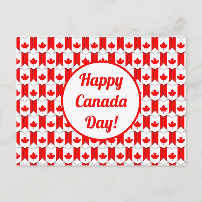 Happy Canada Day Greeting Maple Leaf Hearts Cute Postcard (Front)