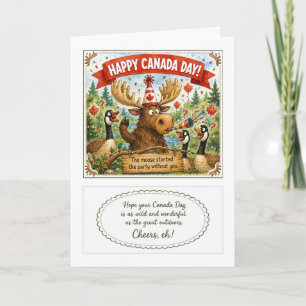 Happy Canada Day Moose Cute Canadian Wildlife 1st Card