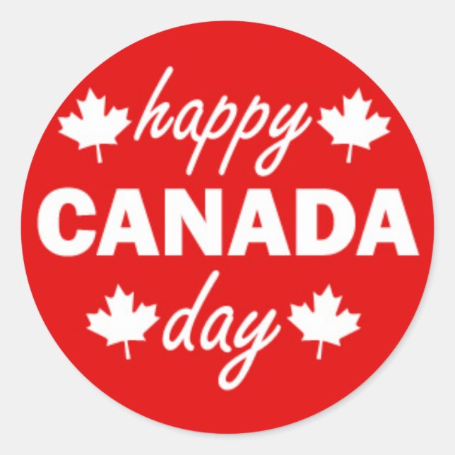 Happy Canada Day on Red Classic Round Sticker (Front)