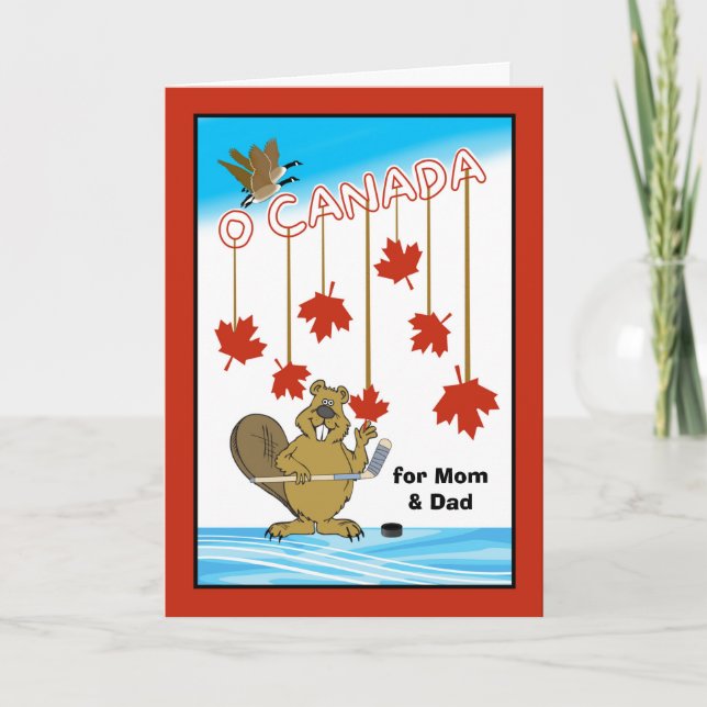 Happy Canada Day Parents Hockey Theme Card (Front)