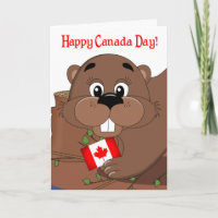 Happy Canada Day With Beaver And Canadian Flag