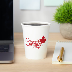 Happy Canada Day with Maple Leaf Paper Cups