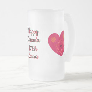 Happy Canada D'Eh Heart, Frog, Maple Leaves Frosted Glass Beer Mug