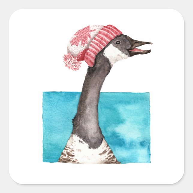 Happy Canada Goose in a Toque Square Sticker (Front)