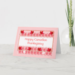 Happy Canadian Thanksgiving Red Maple Leaves Holiday Card