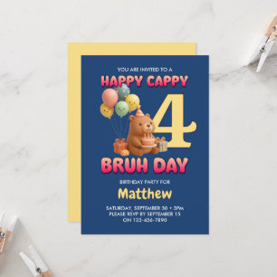 HAPPY CAPPY BRUH DAY Custom Capybara 4th Birthday Invitation