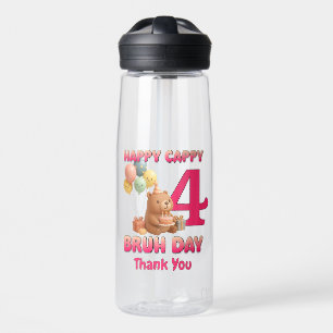 HAPPY CAPPY BRUH DAY Custom Capybara 4th Birthday Water Bottle