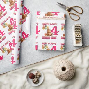HAPPY CAPPY BRUH DAY Custom Capybara 4th Birthday Wrapping Paper