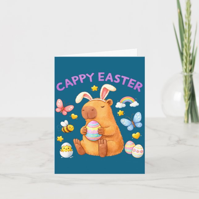 Happy cappy easter capybara spring kids teachersHa Card (Front)