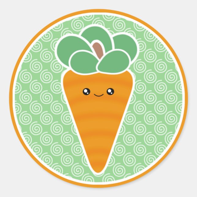Happy Carrot Kawaii Classic Round Sticker (Front)