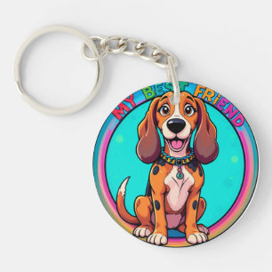 Happy Cartoon Beagle Dog My Best Friend Key Ring