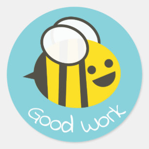 Happy Cartoon Bee Good Work Classic Round Sticker