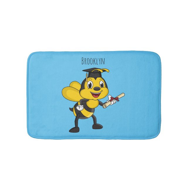 Happy cartoon bee graduation  bath mat (Front)