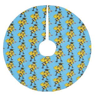 Happy cartoon bee graduation  brushed polyester tree skirt
