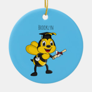 Happy cartoon bee graduation ceramic tree decoration