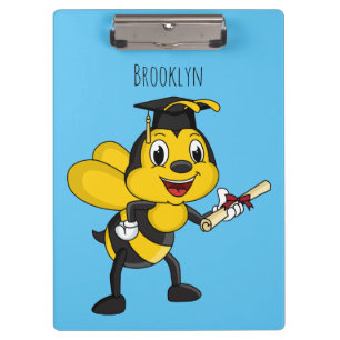 Happy cartoon bee graduation clipboard