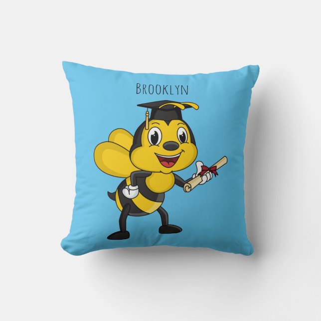Happy cartoon bee graduation cushion (Front)