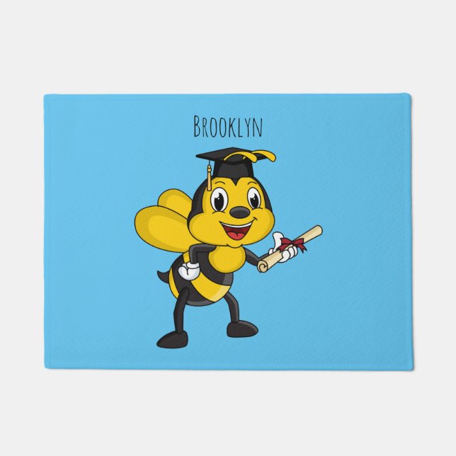 Happy cartoon bee graduation doormat (Front)