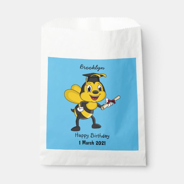 Happy cartoon bee graduation favour bags (Front)