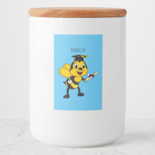 Happy cartoon bee graduation food label