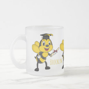 Happy cartoon bee graduation frosted glass coffee mug