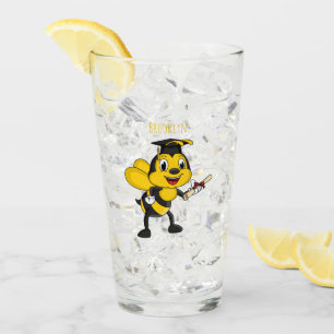 Happy cartoon bee graduation glass