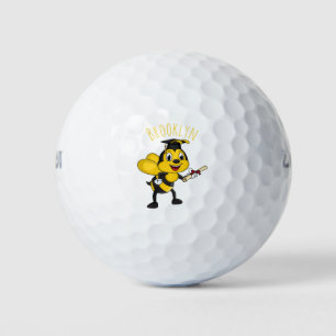 Happy cartoon bee graduation golf balls