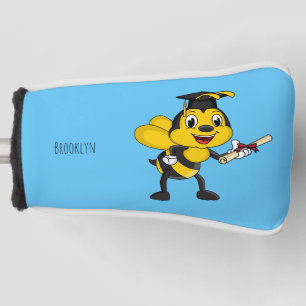 Happy cartoon bee graduation golf head cover