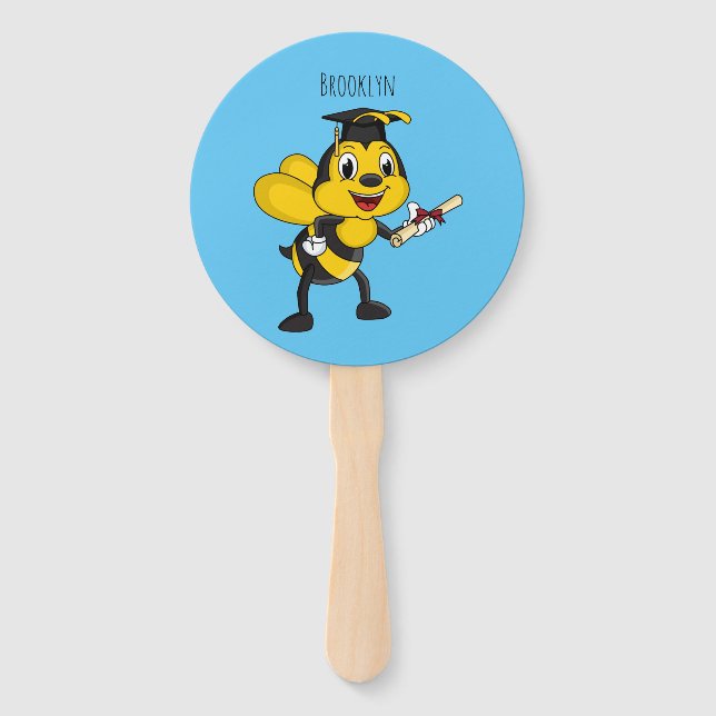 Happy cartoon bee graduation  hand fan (Front)