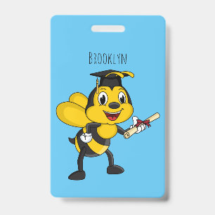 Happy cartoon bee graduation ID badge