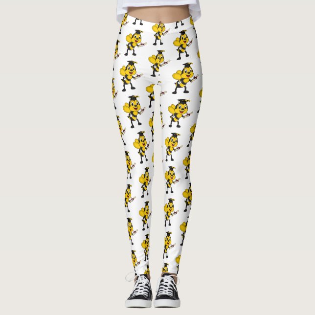 Happy cartoon bee graduation leggings (Front)