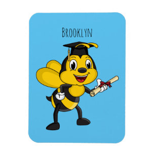 Happy cartoon bee graduation magnet