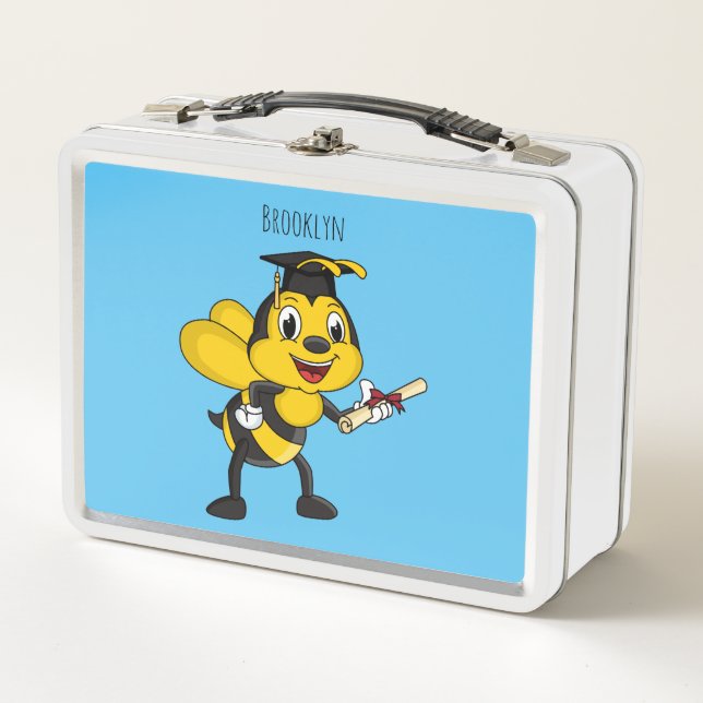 Happy cartoon bee graduation  metal lunch box (Front)