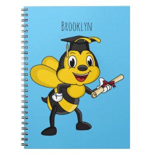 Happy cartoon bee graduation notebook