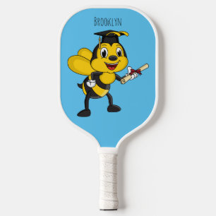Happy cartoon bee graduation pickleball paddle