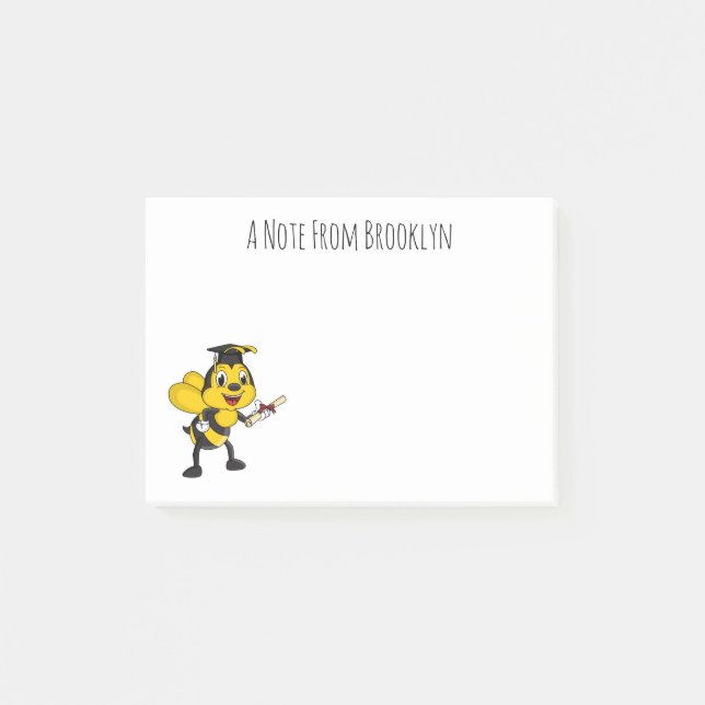 Happy cartoon bee graduation post-it notes (Front)