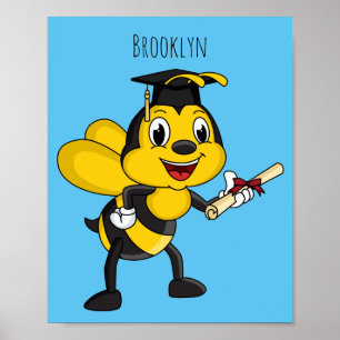 Happy cartoon bee graduation poster