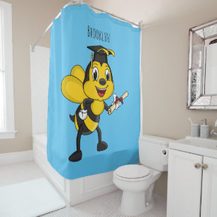 Happy cartoon bee graduation shower curtain