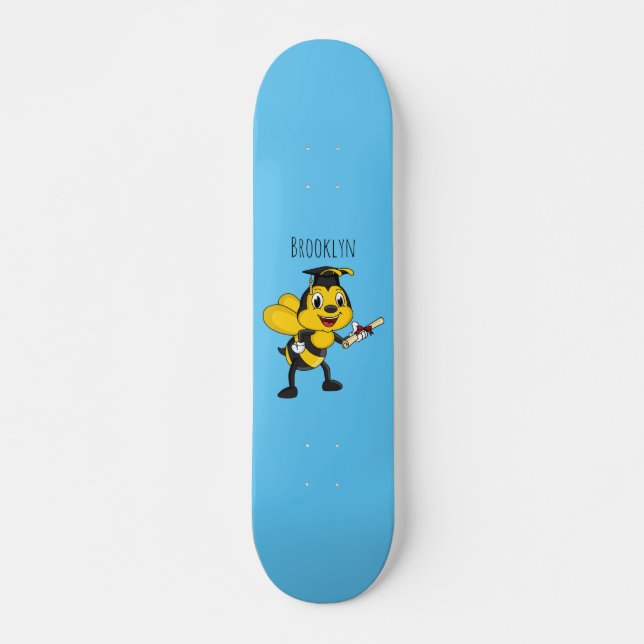 Happy cartoon bee graduation skateboard (Front)