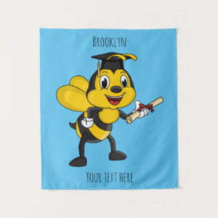 Happy cartoon bee graduation tapestry