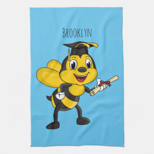 Happy cartoon bee graduation tea towel