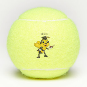 Happy cartoon bee graduation tennis balls