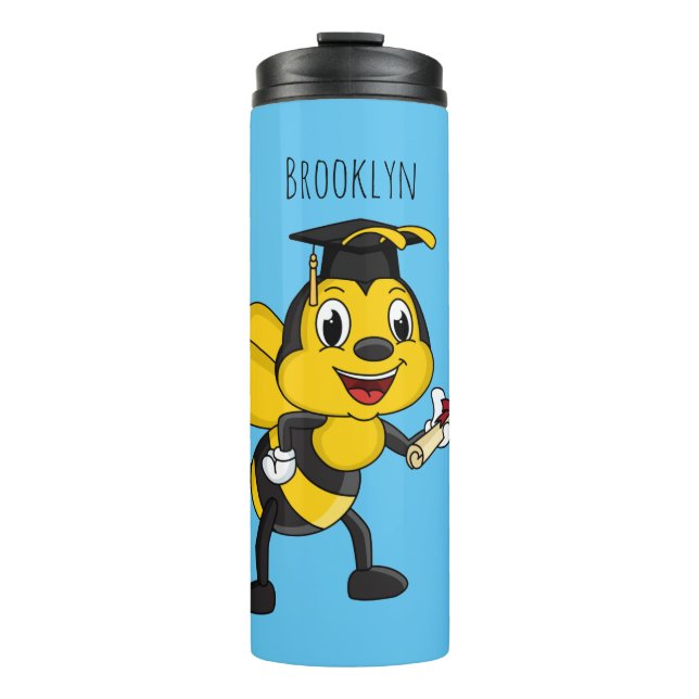 Happy cartoon bee graduation thermal tumbler (Front)